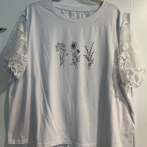 White Short Sleeve T-Shirt with Lace Details
